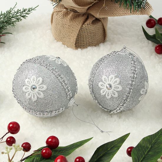 [도토로]로열실버 글리터 장식볼 2p(10cm) (데이지큐