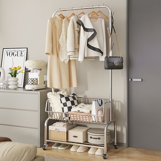 2칸 이동식 행거 스탠드 옷걸이 옷장 선반 철제 헹거