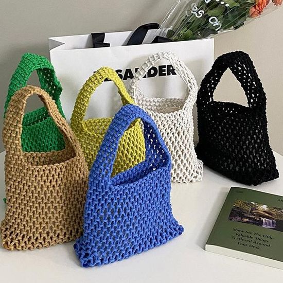 에케이 유니크 데일리 크로셰 니팅 토트백 핸드백