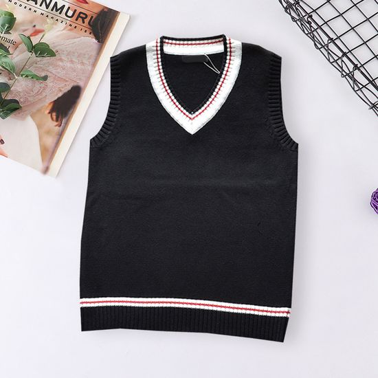 남녀공용 블랙 레드라인 브이넥 니트 조끼 교복 학생