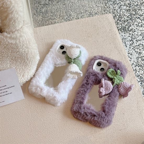 아이폰 14 13 12 11 뜨개 은방울꽃 미러 털 퍼 케이스