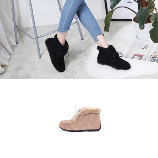 [애슬릿]스웨이드 털장식 레이스업 앵클부츠 3cm