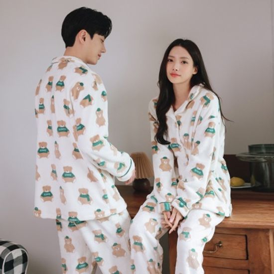 김양메이드 극세사 곰돌이 커플잠옷 원피스 파자마