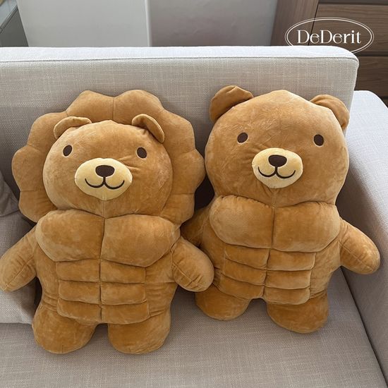 [데데리트]벌크업 근육 복근 사자 곰 쿠션 인형