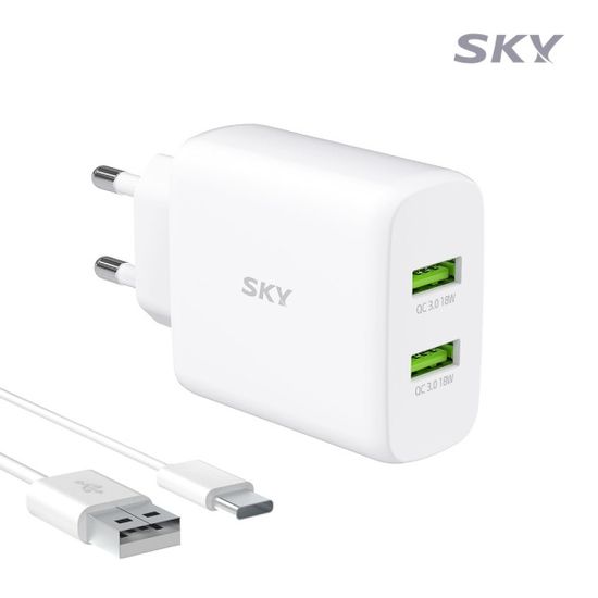 스카이 필 36W USB 듀얼 고속 충전기+케이블 Q2S