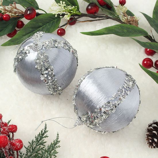 [도토로]로열실버 글리터 장식볼 2p(10cm) (실키프린