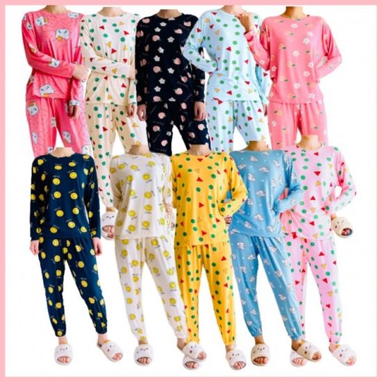 피치 긴팔 여성 주니어 짱구잠옷 파자마 실내복 얇은 