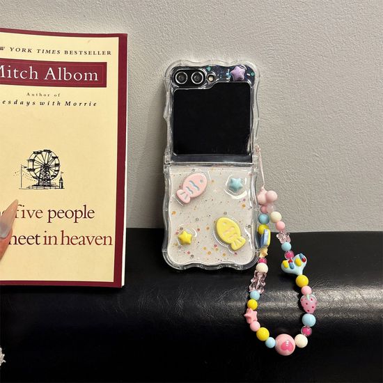 갤럭시 Z플립 6 5 4 3 스트랩 레진 투명 물결 케이스