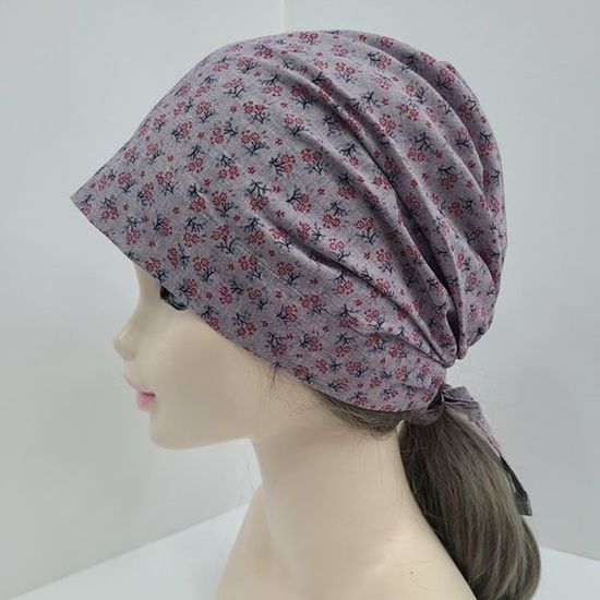 [애슬릿]잔꽃 패턴 얇은 면 실내 수면 비니 모자