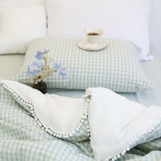 멜란폼폼체크 여름이불세트-5컬러 (Q)