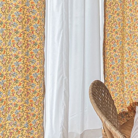 마리 플라워 린넨 커튼-옐로우