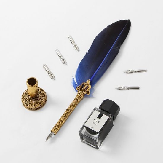 4종 골드구스 깃털펜 잉크 만년필 세트(네이비)