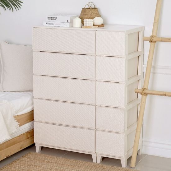 가든 라탄 서랍장 와이드형 5단 플라스틱 수납장