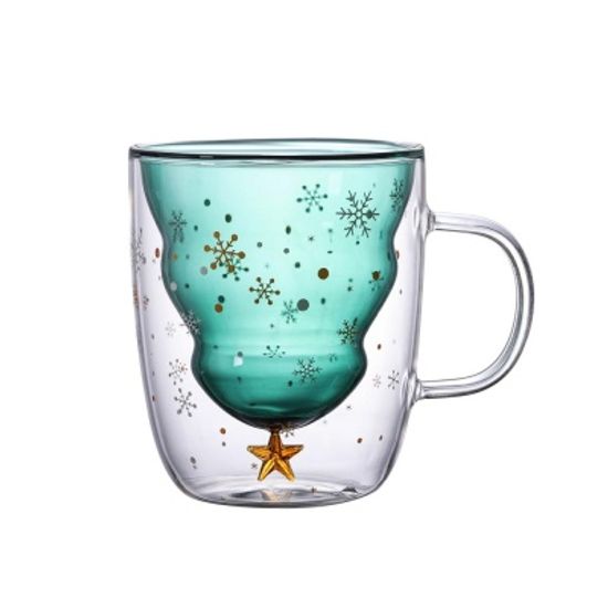 크리스마스 트리 홈카페 이중 내열 유리 머그컵