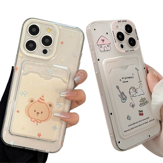 아이폰 감성 동물 캐릭터 투명 카드 지갑 홀더 케이스