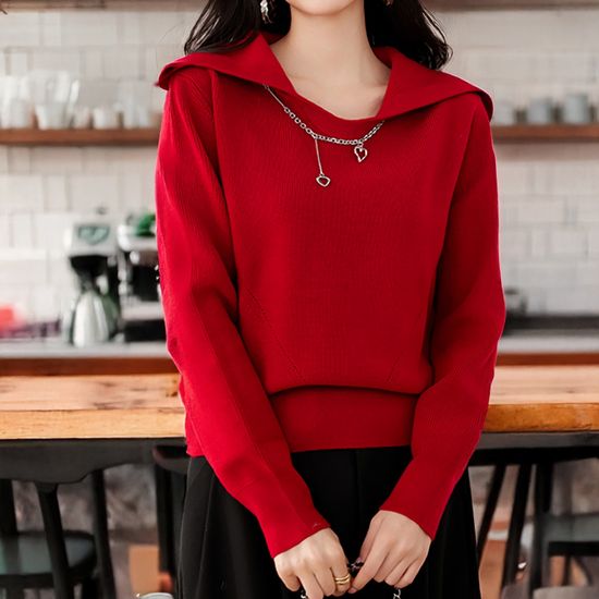 여성 머쉬룸 긴팔 박시핏 니트 웨어