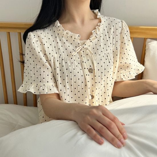 러블리 도트 프릴 순면100% 잠옷 파자마 홈웨어
