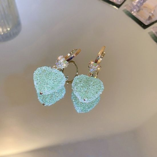 크리스탈 캔디 리본 하트 숏드롭 귀걸이 악세사리