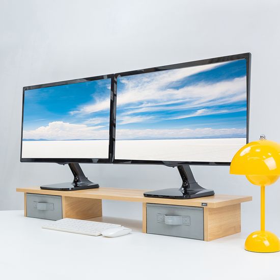 레토 듀얼 우드 모니터 받침대 서랍형 선반 LMS-DS13