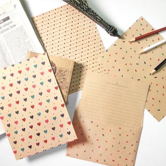 크라프트 패턴 편지지 - 패턴 4set