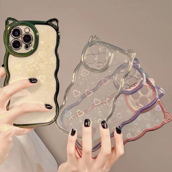 아이폰 물결 고양이귀 홀로그램 하트 투명 폰 케이스