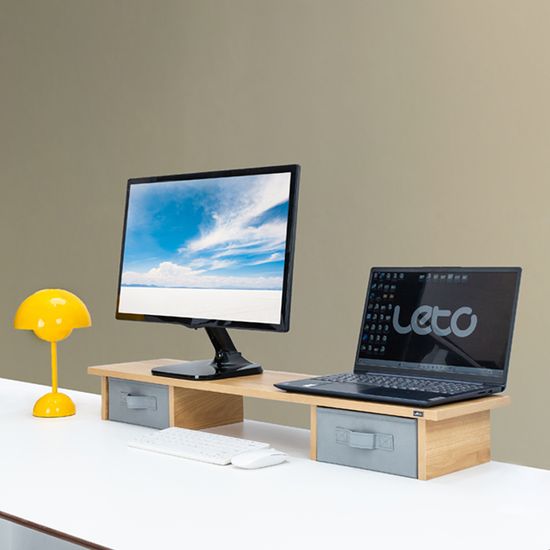 레토 듀얼 우드 모니터 받침대 서랍형 선반 LMS-DS13