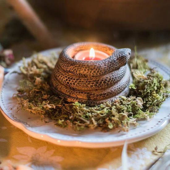 재물운 똬리를 튼 뱀 촛대와 캔들 세트