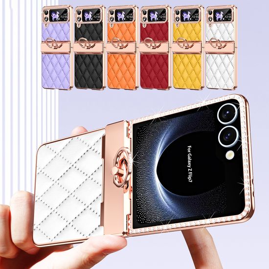 갤럭시 z플립 7 FE 6 5 4 3 퀄팅 가죽 큐빅 링 케이스