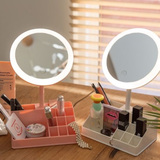 아이린 무선 충전식 수납 LED 화장거울,화이트