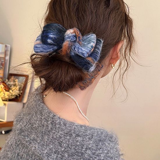 러블리 울 니트 빅 리본 털 퍼 헤어 집게핀 겨울 삔