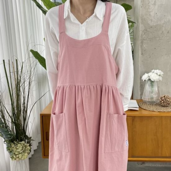 쿠이나 자체제작 프릴 와이드 린넨 앞치마 원피스