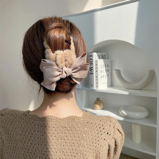 리본 밍크 겨울 털 빅 헤어핀 집게 고정 올림 집게핀