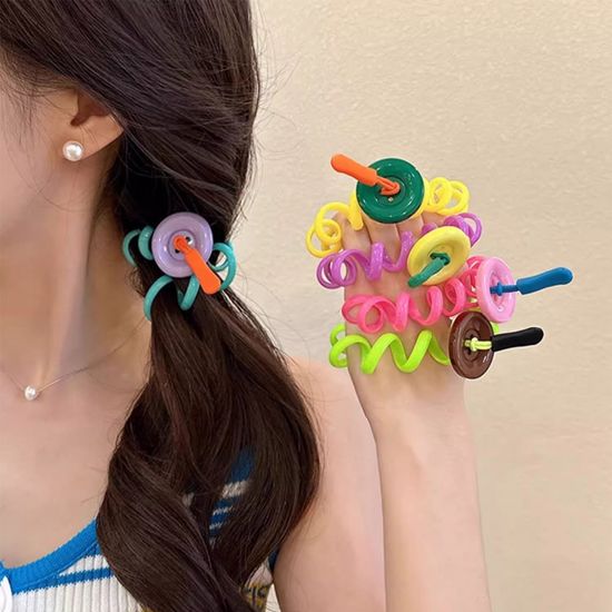 귀여운 단추 스프링 전화선 머리끈 꼬임 헤어 고무줄