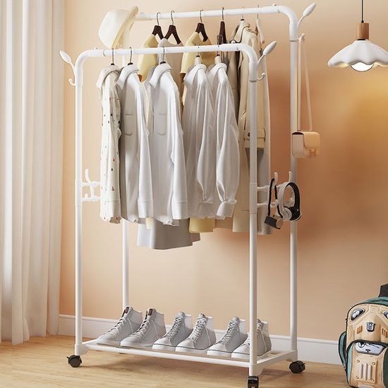 이동식 더블 걸이 행거 선반 스탠드 철제 옷걸이 헹거