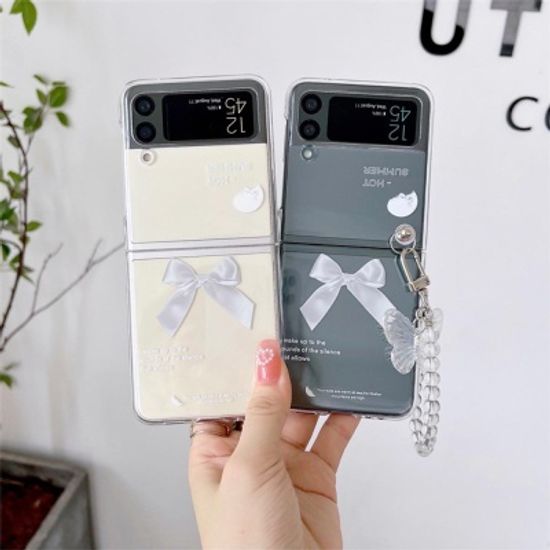 갤럭시Z플립 4 3 나비 플라워 비즈 스트랩 투명케이스