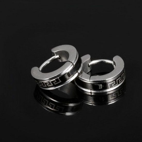 명품 원터치링 검은 패턴 링 귀걸이-화이트(WC83F7C)