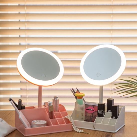 아이린 무선 충전식 수납 LED 화장거울,화이트