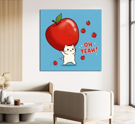 사과 귀여운 고양이 그림 인테리어 액자 팝아트 소형