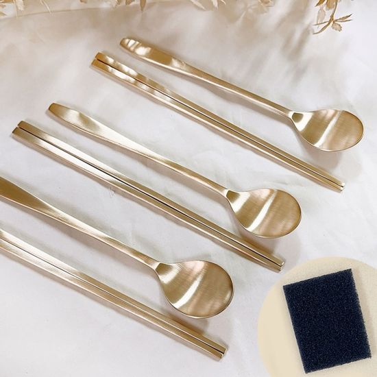 놋반 안성방짜유기 3인 유기수저세트 유기수세미1개