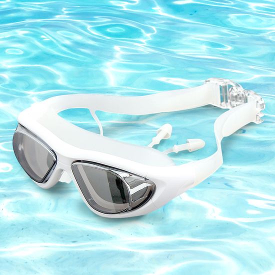 [웨이브위시]와이드 귀마개일체 미러 물안경(화이트)