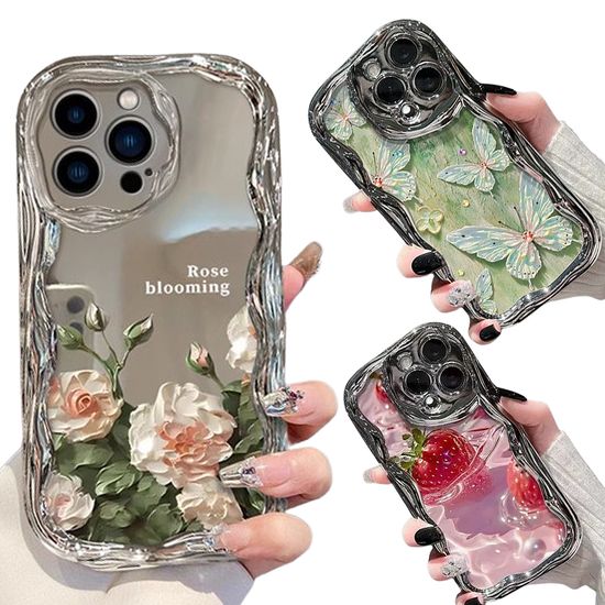 아이폰 15 14 13 12 감성 꽃 나비 미러 물결 케이스