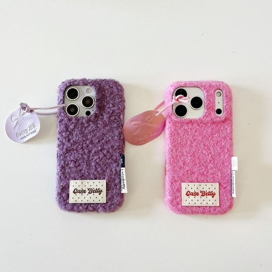 아이폰 17 16 15 14 13 체크 컬러 뽀글이 털 케이스