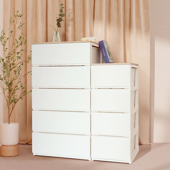 젠틀리 우드상판 플라스틱 서랍장 일반형/와이드형 