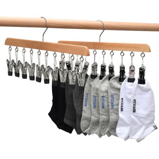 우드 나무옷걸이 10구 빨래건조대 양말 집게걸이 E389