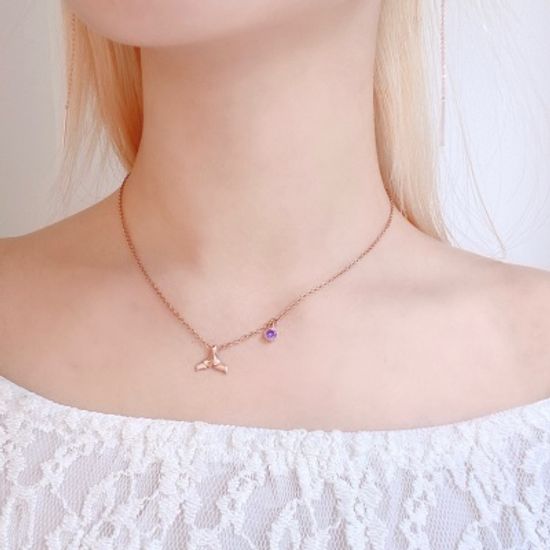 (기쁨의 발견)행운담은 고래꼬리+탄생석 목걸이 -실버