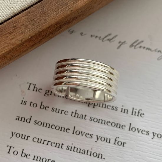 여성 실버 925 스트라이프 와이드 오픈 링 반지