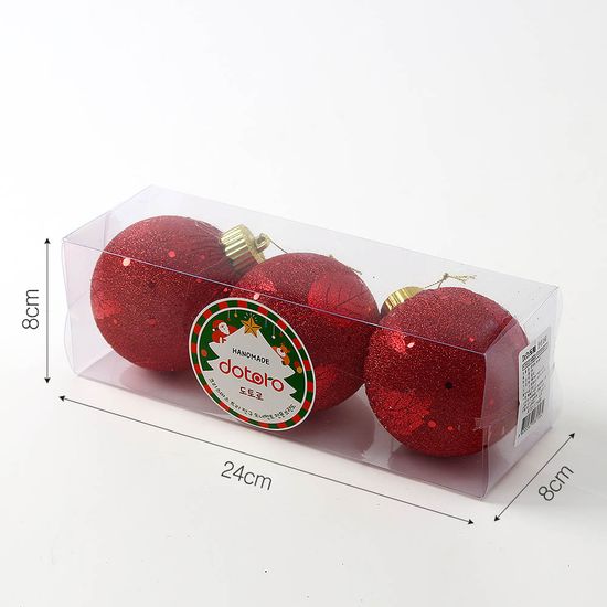 [도토로]블링 글리터 장식볼 3p(8cm) (샤인레드)