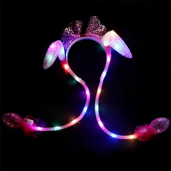 움직이는 쫑긋귀 LED 라이트 왕리본 머리띠 생일 파티