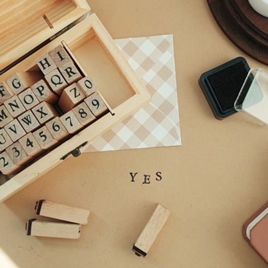 알파벳 대문자 숫자 나무도장 우드 스탬프 세트