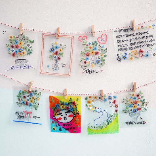 투명 스티커 압화 엽서 만들기(도안 제공)